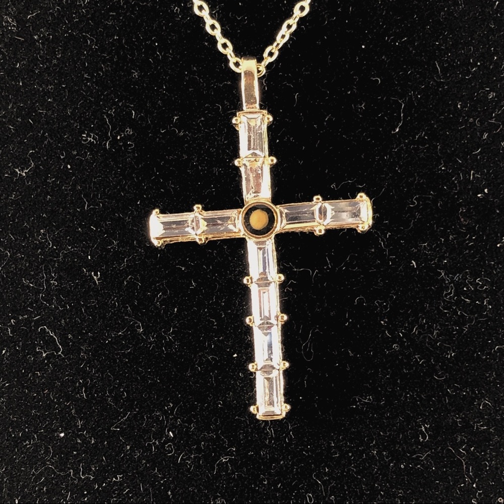 14KT Gold layered Swarovski Cross w/ mustard seed